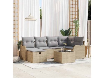 Sada zahradních pohovek 7 pcs béžová a světle šedá Poly ratan 3358989