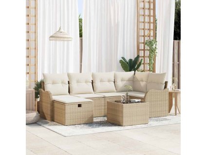 Sada zahradních pohovek 7 pcs béžová a krémová Poly ratan 3358990