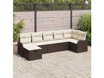 Set pohovek s polštářem s úložištěm Hnědá a krémová polyratan 3358997