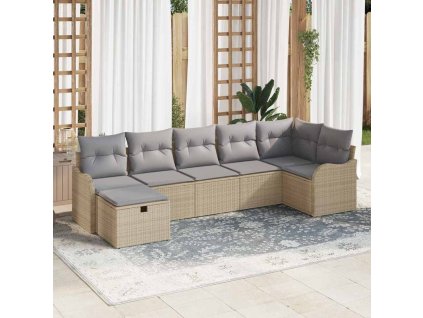 Set pohovek s polštářem 7 pcs Béžová a Světle šedá polyratan 3358999