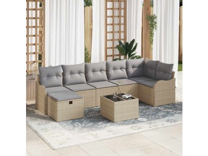 Set pohovek s polštářem Béžová a Světle šedá polyratan 3359009