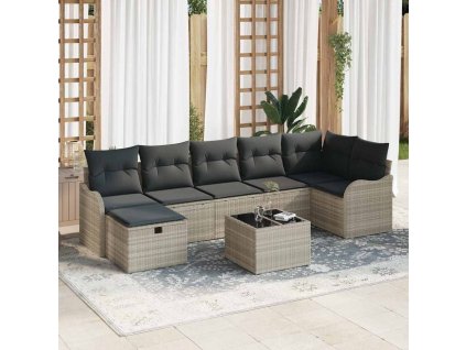 Set pohovek s polštářem s úložištěm 8 pcs Světle šedá polyratan 3359011