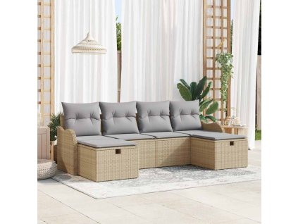 Set pohovek s polštářem 6 pcs Béžová a Světle šedá polyratan 3359019