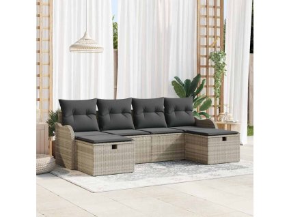 Set pohovek s polštářem s úložištěm 6 pcs Světle šedá polyratan 3359021