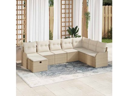 Set pohovek s polštářem 8 pcs Béžová a krémová polyratan 3359030