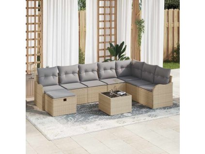 Set pohovek s polštářem 9 pcs Béžová a Světle šedá polyratan 3359039