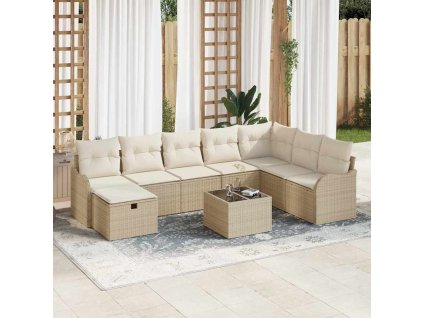 Set pohovek s polštářem 9 pcs Béžová a krémová polyratan 3359040