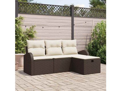 Set pohovek s polštářem 4 pcs Hnědá a krémová polyratan 3359047