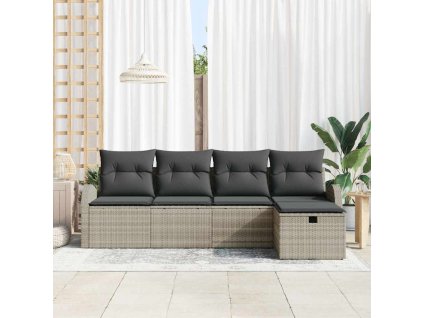 Set pohovek s polštářem s úložištěm Světle šedá polyratan 3359061