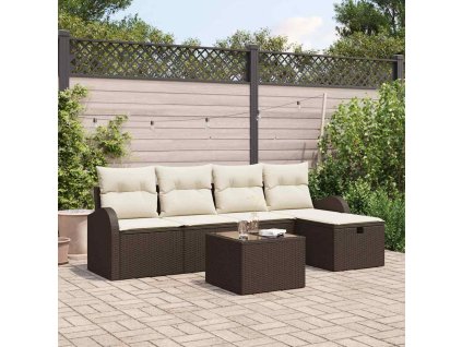 Set pohovek s polštářem 6 pcs Hnědá a krémová polyratan 3359067