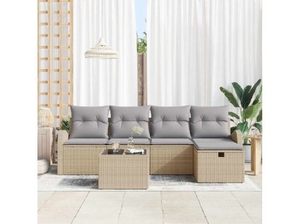 Set pohovek s polštářem Béžová a Světle šedá polyratan 3359069