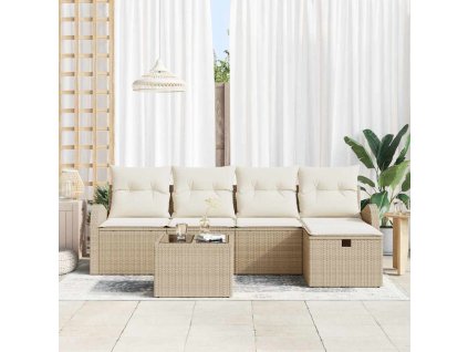 Set pohovek s polštářem s úložištěm Béžová a krémová polyratan 3359070