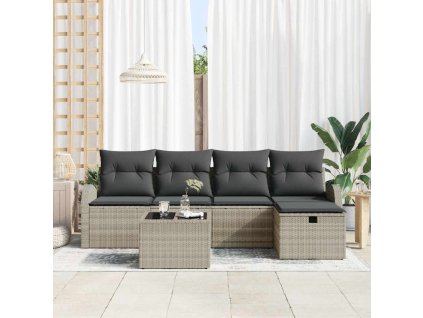 Set pohovek s polštářem s úložištěm 6 pcs Světle šedá polyratan 3359071