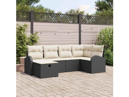 Set pohovek s polštářem s úložištěm Černá a krémová polyratan 3359076