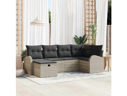 Set pohovek s polštářem s úložištěm 6 pcs Světle šedá polyratan 3359081