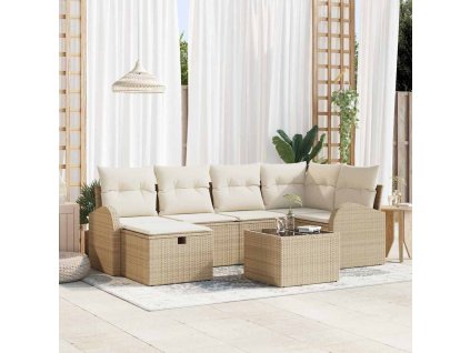 Set pohovek s polštářem 7 pcs Béžová a krémová polyratan 3359090