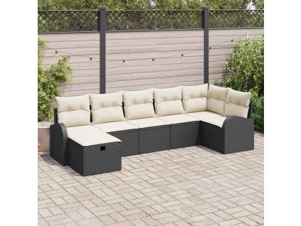 Set pohovek s polštářem 7 pcs Černá a krémová polyratan 3359096