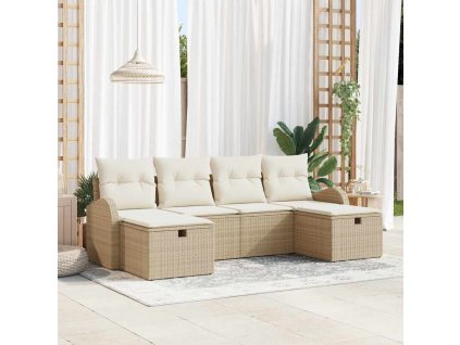 Set pohovek s polštářem 6 pcs Béžová a krémová polyratan 3359120