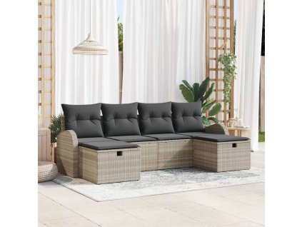 Set pohovek s polštářem s úložištěm 6 pcs Světle šedá polyratan 3359121