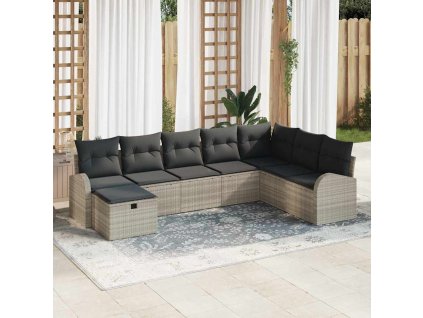 Set pohovek s polštářem s úložištěm Světle šedá polyratan 3359131