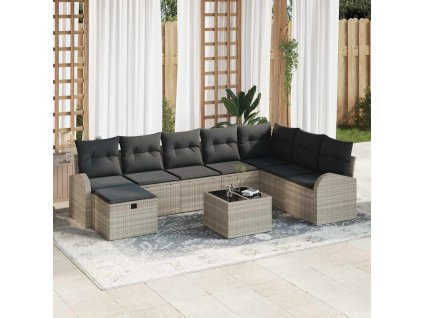 Set pohovek s polštářem s úložištěm Světle šedá polyratan 3359141