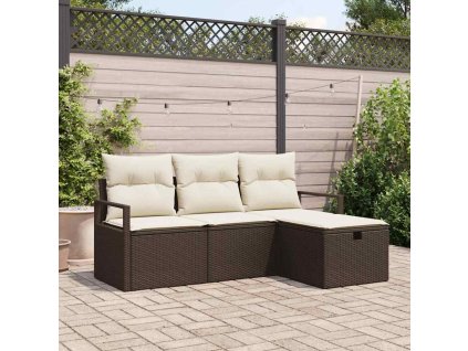 Set pohovek s polštářem 4 pcs Hnědá a krémová polyratan 3359147