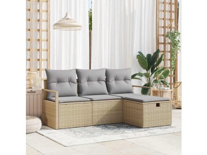 Set pohovek s polštářem 4 pcs Béžová a Světle šedá polyratan 3359149