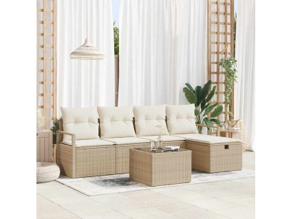 Set pohovek s polštářem 6 pcs Béžová a krémová polyratan 3359170