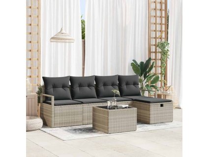 Set pohovek s polštářem s úložištěm 6 pcs Světle šedá polyratan 3359171