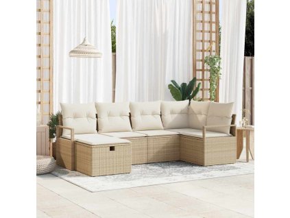 Set pohovek s polštářem 6 pcs Béžová a krémová polyratan 3359180
