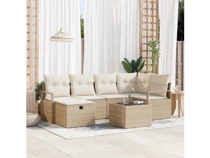 Set pohovek s polštářem 7 pcs Béžová a krémová polyratan 3359190