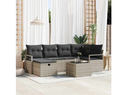 Set pohovek s polštářem s úložištěm 7 pcs Světle šedá polyratan 3359191