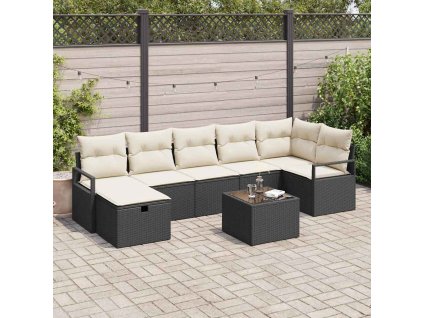 Set pohovek s polštářem 8 pcs Černá a krémová polyratan 3359206