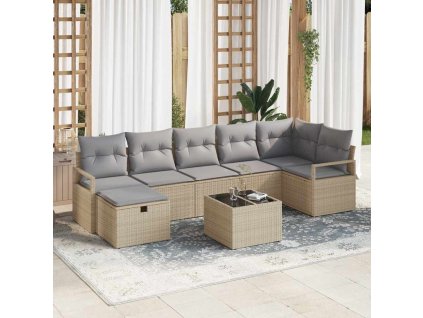 Set pohovek s polštářem Béžová a Světle šedá polyratan 3359209