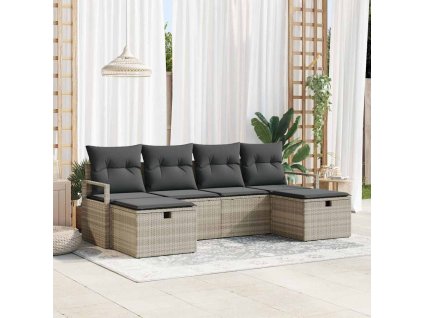 Set pohovek s polštářem s úložištěm 6 pcs Světle šedá polyratan 3359221