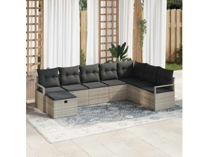 Set pohovek s polštářem s úložištěm Světle šedá polyratan 3359231