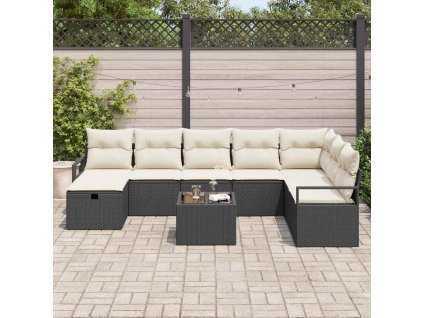 Set pohovek s polštářem 9 pcs Černá a krémová polyratan 3359236