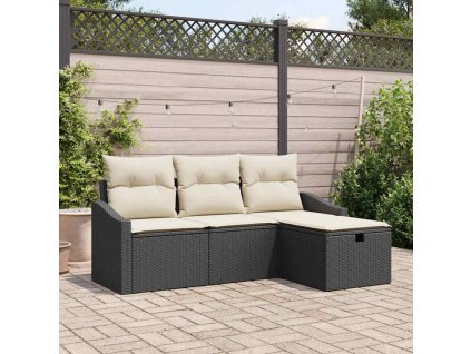 Set pohovek s polštářem s úložištěm 4 pcs Černá polyratan 3359246