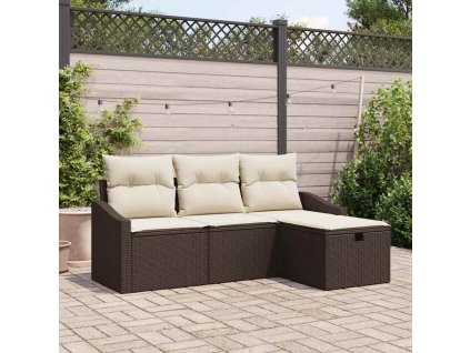 Set pohovek s polštářem s úložištěm 4 pcs Hnědá polyratan 3359247