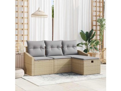 Set pohovek s polštářem s úložištěm 4 pcs Béžová polyratan 3359249