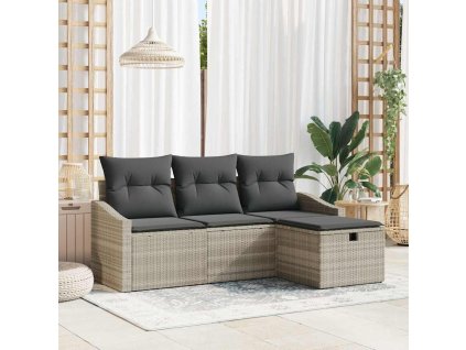 Set pohovek s polštářem s úložištěm 4 pcs Světle šedá polyratan 3359251