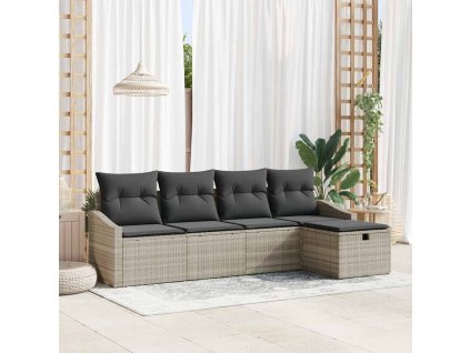Set pohovek s polštářem s úložištěm 5 pcs Světle šedá polyratan 3359261