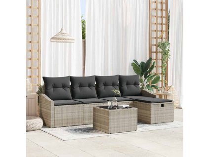 Set pohovek s polštářem s úložištěm Světle šedá polyratan 3359271