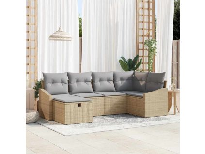 Set pohovek s polštářem 6 pcs Béžová a Světle šedá polyratan 3359279