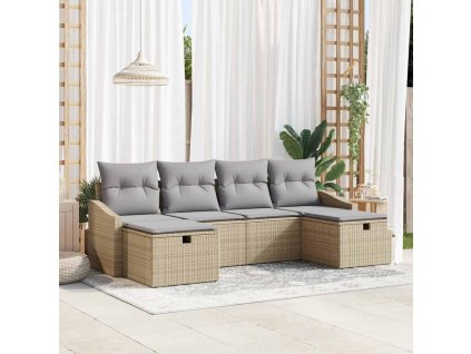 Sada zahradních pohovek s polštářem 6 pcs Béžová Poly ratan 3359319