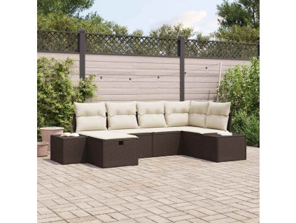 Sada zahradních pohovek s polštářem 6 pcs Hnědá polyratan 3359377