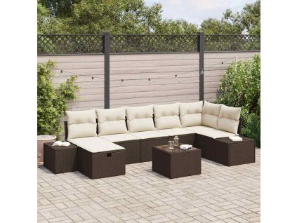 Sada zahradních pohovek s polštářem 8 pcs Hnědá polyratan 3359407