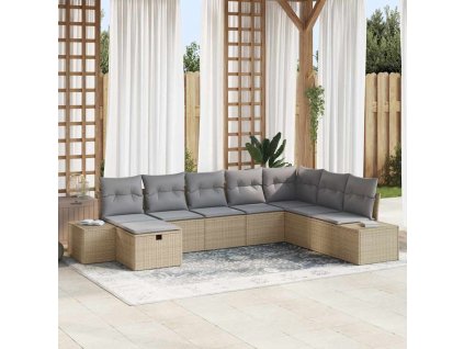 Sada zahradních pohovek s polštářem 8 pcs Béžová polyratan 3359429