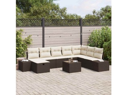 Sada zahradních pohovek s polštářem 9 pcs Hnědá polyratan 3359437