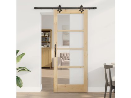 Posuvné dveře Přírodní 83 x 202 cm Masivní borové dřevo a sklo 3332277